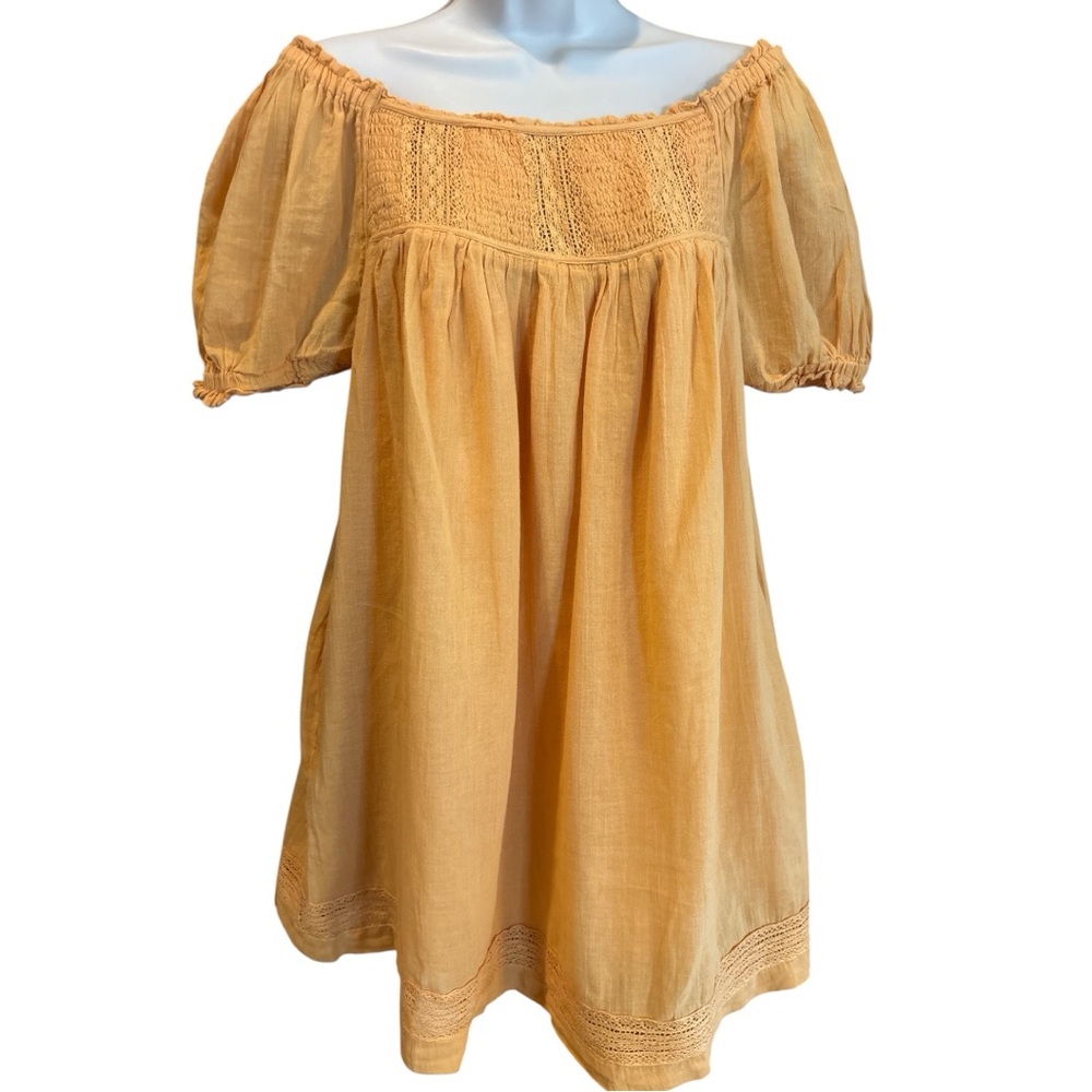Free People Puff Sleeve Light Orange Mini Dress with hidden shorts- size XS